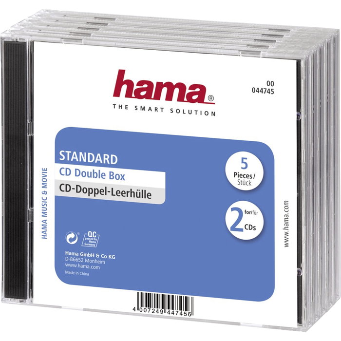 Hama Lot de 5 boîtiers double jewel case standard pour CD, transparent/noir Hama Lot de 5 boîtiers double jewel case standard pour CD, transparent/noir