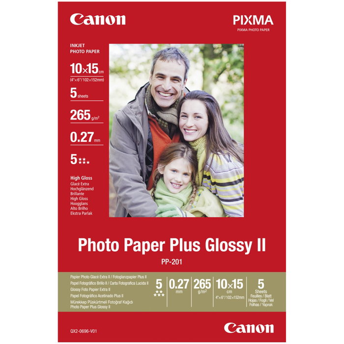 Canon Photo Paper Plus Glossy II PP-201 10x15cm, 5 feuilles, 265g Canon Photo Paper Plus Glossy II PP-201 10x15cm, 5 feuilles, 265g