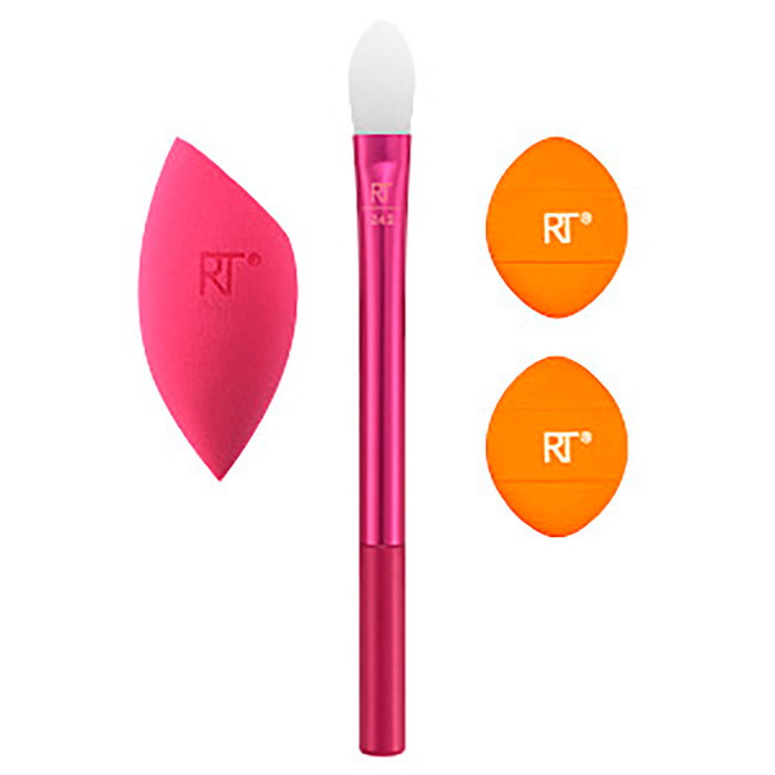 Real Techniques Vivid Escape Bright Eyes - Coffret anticernes avec brosse 242 Kitten Paw, éponge et houppettes - 4 pièces - Limited Edition