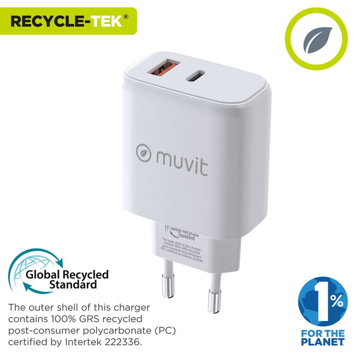 Chargeur mural Muvit for Change MCD320 Blanc 18 W