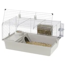 Ferplast - Cage pour cochons d'Inde avec maisonnette, gamelle, ratelier et abreuvoir - Structure en grillage métallique verni et bac plastique - 77 * 48 * 42 cm