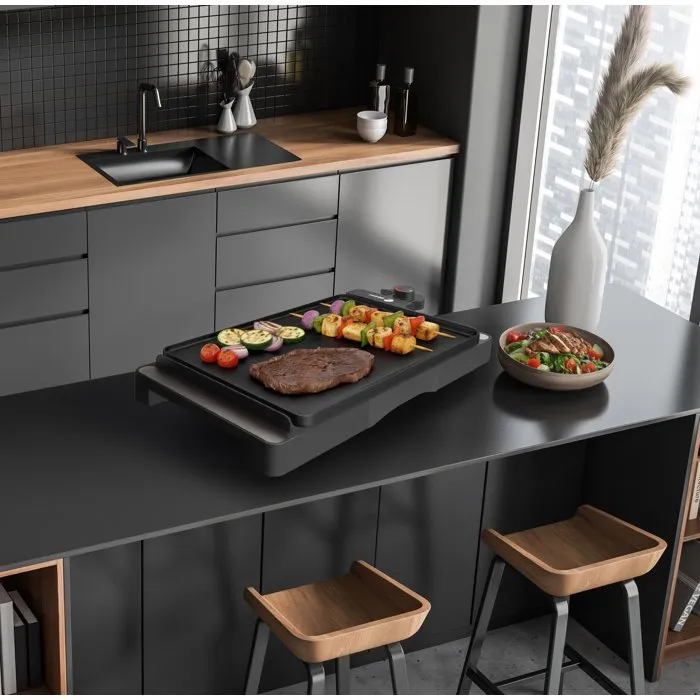 Fagor Plancha Électrique FG0725, 2000 W, XXL, Plaque Anti-Adhésive, Thermostat Réglable, Noir - Cuisson Familiale Rapide et Saine