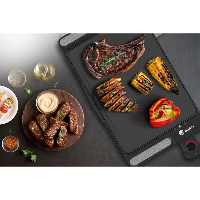Fagor Plancha Électrique FG0725, 2000 W, XXL, Plaque Anti-Adhésive, Thermostat Réglable, Noir - Cuisson Familiale Rapide et Saine
