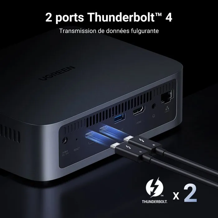 Ugreen NASync DXP480T Plus - Serveur NAS 4 baies M.2 NVMe avec Intel Core i5, 8 Go DDR5, Thunderbolt 4 et 10 GbE pour production vidéo et flux de travail intensifs