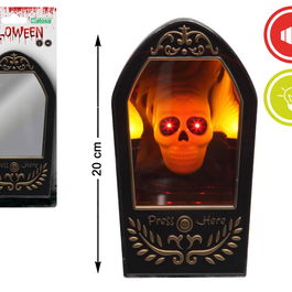 Mirador Miroir Halloween interactif avec crâne lumineux et effets sonores effrayants - 20 x 10 cm