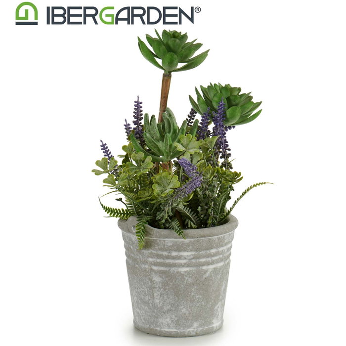 Ibergarden Plante Artificielle Fleurs Pot Ciment Gris 11x25x10 cm (Set de 12)