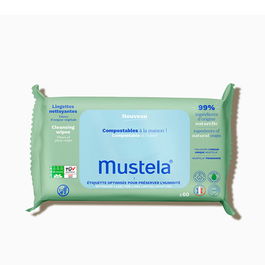 Mustela Lingettes Nettoyantes Compostables à l'Avocat pour Enfants - Lot de 60 pièces