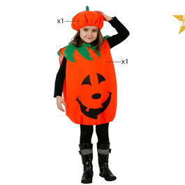 Déguisement Citrouille Souriante pour Fille Halloween Taille 7-9 Ans - Ensemble Chapeau et Tablier en Polyester Orange