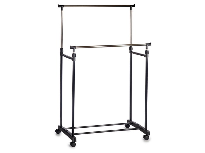 KIPIT Portant double en métal avec roues Negro-Plata
