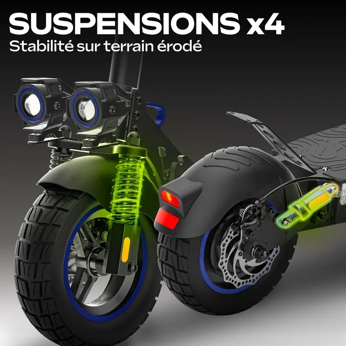 Urbanglide E-Cross One - Trottinette électrique tout-terrain - 800W - 25 km/h - Autonomie 50 km - Pneus 10 pouces - 4 suspensions - IPX5