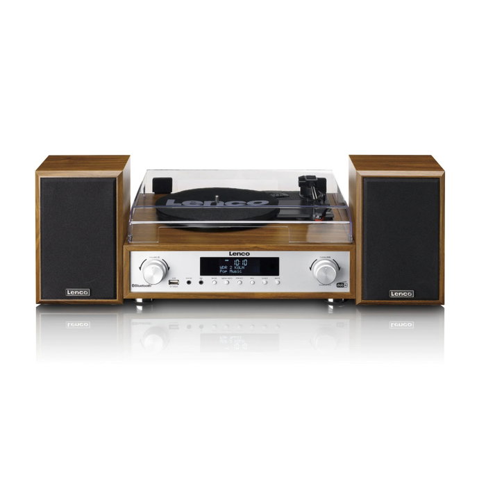 Lenco MC-160WD Système Hi-Fi avec platine vinyle et enceintes en bois