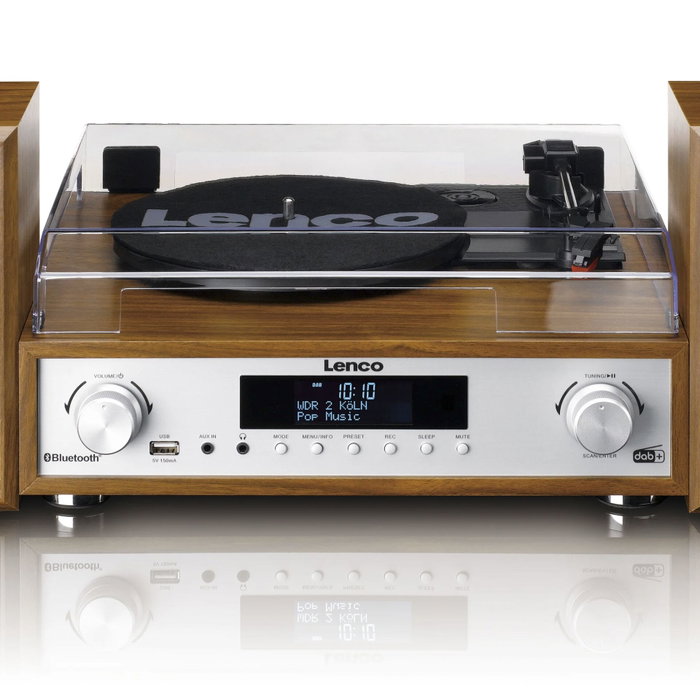Lenco MC-160WD Système Hi-Fi avec platine vinyle et enceintes en bois