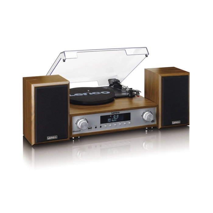 Lenco MC-160WD Système Hi-Fi avec platine vinyle et enceintes en bois