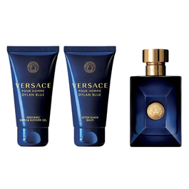 Versace - Coffret Parfum Dylan Blue pour Homme : Eau de Toilette 50 ml + Après-Rasage 50 ml + Gel Douche 50 ml