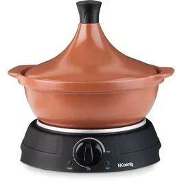 H.Koenig Tajine électrique TAJ3 - 3 litres - Thermostat réglable 300W - Cuisson douce à l'étouffée - Plat en terre cuite