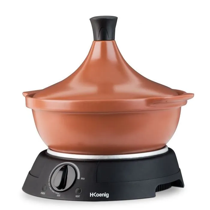 H.Koenig Tajine électrique TAJ3 - 3 litres - Thermostat réglable 300W - Cuisson douce à l'étouffée - Plat en terre cuite