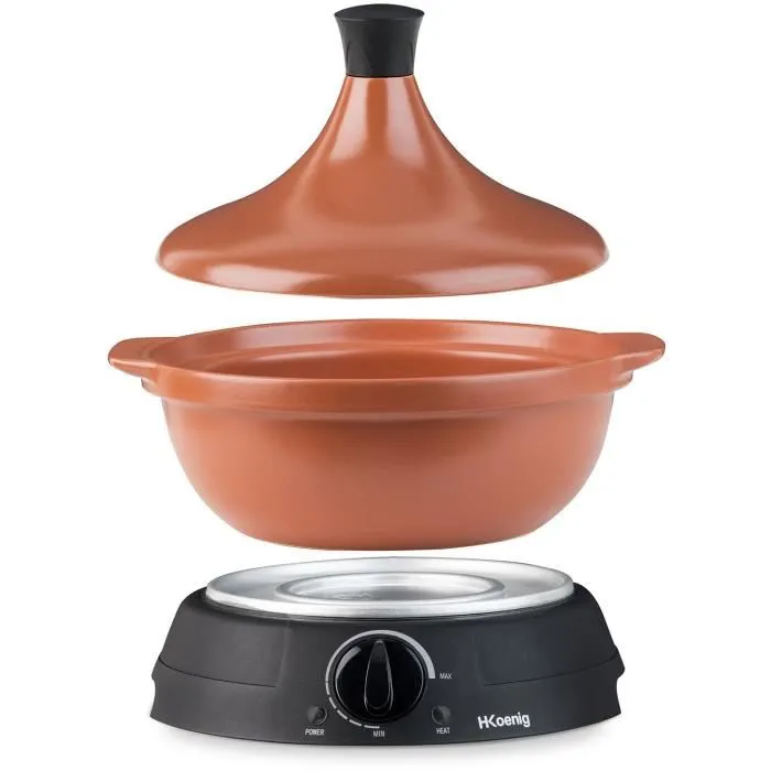 H.Koenig Tajine électrique TAJ3 - 3 litres - Thermostat réglable 300W - Cuisson douce à l'étouffée - Plat en terre cuite