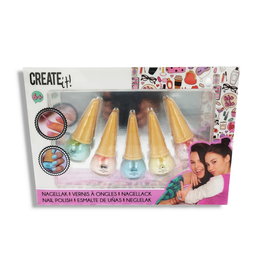 Create It! - Coffret Cadeau Laque à Ongles Glace et Confettis, 5 Vernis à Ongles Couleurs Pastel pour Fêtes, Convient aux Plus de 6 Ans, 16 x 23 x 3.5 cm
