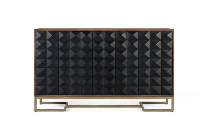 GINER Y COLOMER - Buffet en bois de manguier sculpté à la main, 135 cm, portes noires à motif diamant, pieds dorés, style élégant et moderne GINER Y COLOMER - Buffet en bois de manguier sculpté à la main, 135 cm, portes noires à motif diamant, pieds dorés, style élégant et moderne