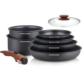 Arthur Martin - Batterie de cuisine 8 pièces en aluminium avec antiadhésif - Poêles 20, 24, 28 cm, casseroles 16 et 20 cm, sauteuse 24 cm - Compatible tous feux dont induction