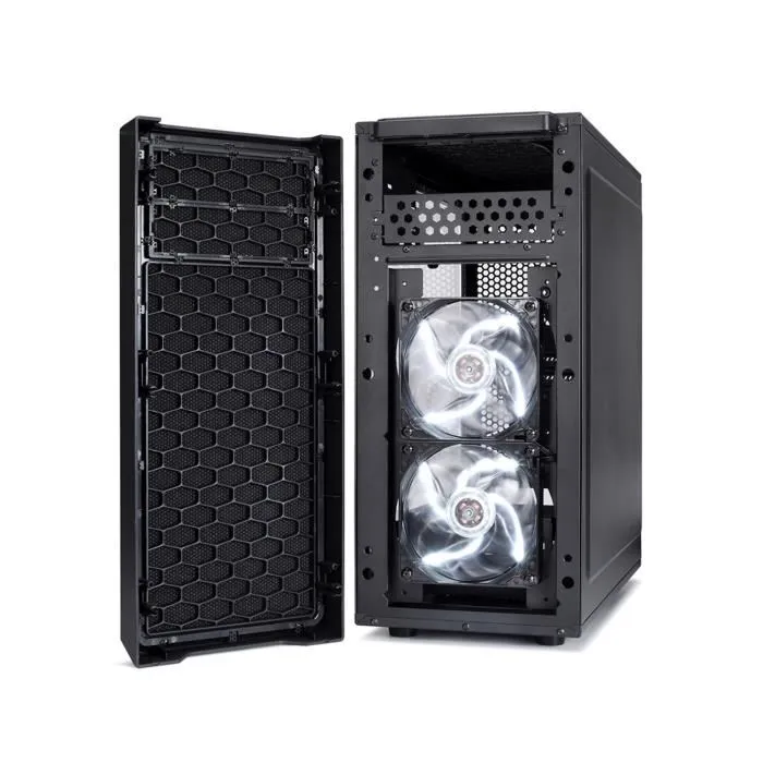Fractal Design Focus G FD-CA-FOCUS-BK-W - Boîtier PC ATX Moyen Tour Noir avec Panneau Latéral en Verre Trempé, 2 Ventilateurs LED Blancs