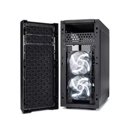 Fractal Design Focus G FD-CA-FOCUS-BK-W - Boîtier PC ATX Moyen Tour Noir avec Panneau Latéral en Verre Trempé, 2 Ventilateurs LED Blancs