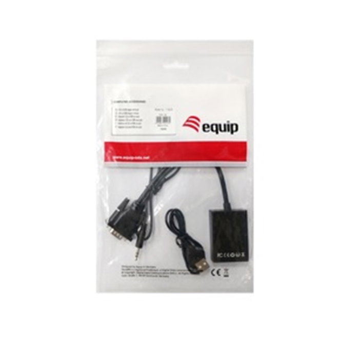 Equip Adaptateur VGA Mâle vers HDMI avec Audio 3.5 mm et USB, 0,2 m, Noir, 1920x1080 Equip Adaptateur VGA Mâle vers HDMI avec Audio 3.5 mm et USB, 0,2 m, Noir, 1920x1080