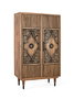 GINER Y COLOMER - Buffet haut en bois de manguier couleur noisette, portes sculptées mandala noir, étagère intérieure, pates tournées métal, dimensions 128x45 cm