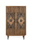 GINER Y COLOMER - Buffet haut en bois de manguier couleur noisette, portes sculptées mandala noir, étagère intérieure, pates tournées métal, dimensions 128x45 cm
