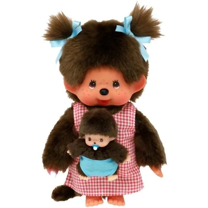 Bandai Peluche Monchhichi Maman & Bébé - 20 cm - Idéal pour collectionneurs et fans