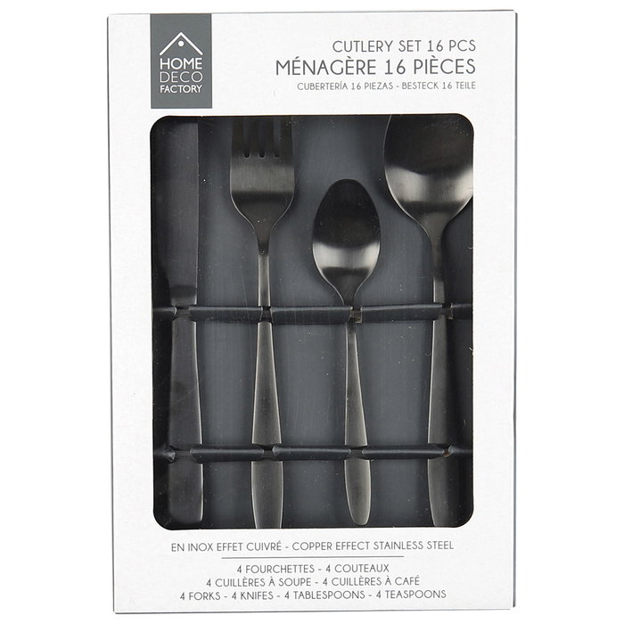 Home Deco Factory Set de couverts 16 pièces noir en acier inoxydable