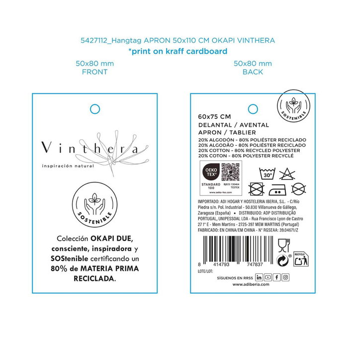 Delantal Cocina Reciclado Okapi Due Vinthera 60x75 cm