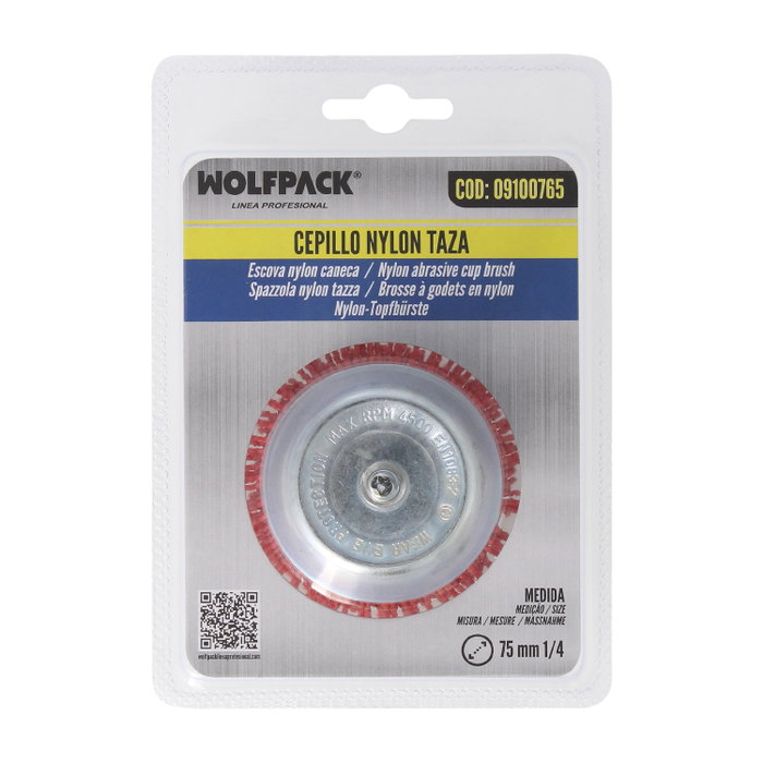 WOLFPACK LINEA PROFESIONAL Brosse en nylon coupelle Ø 75 mm tige 1/4 de pouce