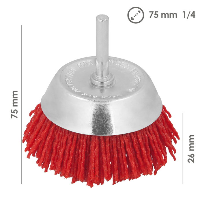 WOLFPACK LINEA PROFESIONAL Brosse en nylon coupelle Ø 75 mm tige 1/4 de pouce
