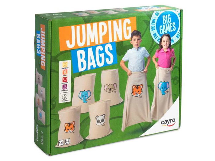 Cayro - Jeu de sacs de saut Jumping Bags, sac de boxe gonflable pour enfants - 4 sacs inclus (70x55 cm) - Version multilingue Cayro - Jeu de sacs de saut Jumping Bags, sac de boxe gonflable pour enfants - 4 sacs inclus (70x55 cm) - Version multilingue