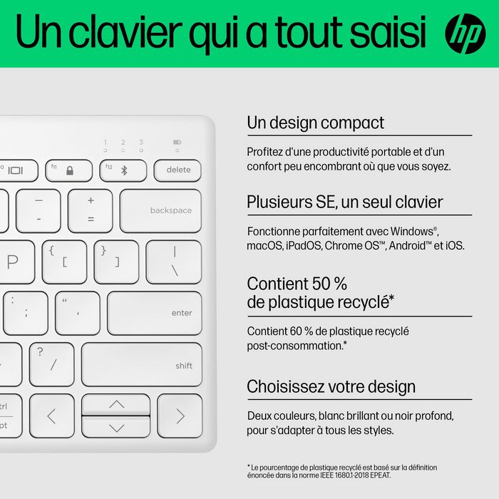 HP 350 WHT Compact Multi-Device Clavier Blanc