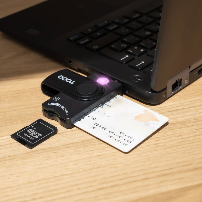 TooQ Lecteur de cartes intelligentes USB-A pour DNI électronique 4.0, ISO7816, SIM/SD/TF, Noir