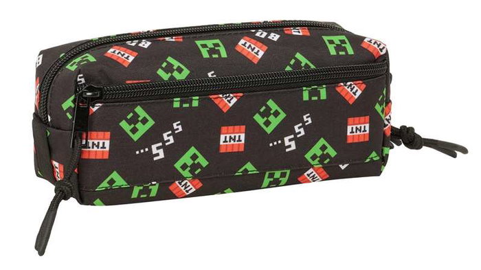 Safta - Porte-tout Triple Minecraft 22 cm avec élastique, pour rangement scolaire et bureau, dimensions 22 x 8,5 x 6 cm, à partir de 36 mois