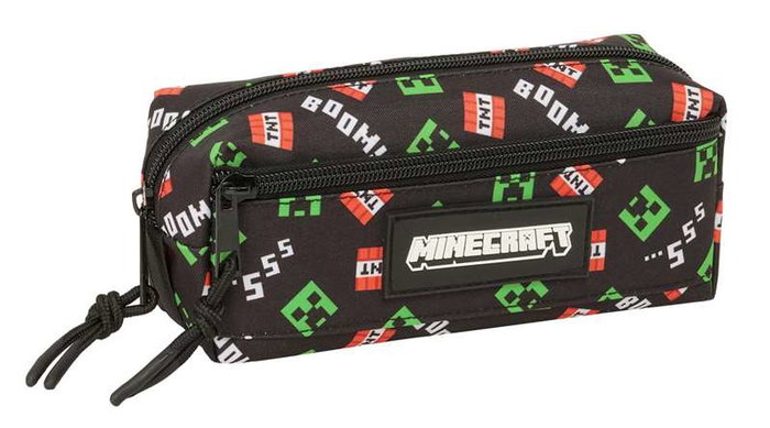 Safta - Porte-tout Triple Minecraft 22 cm avec élastique, pour rangement scolaire et bureau, dimensions 22 x 8,5 x 6 cm, à partir de 36 mois