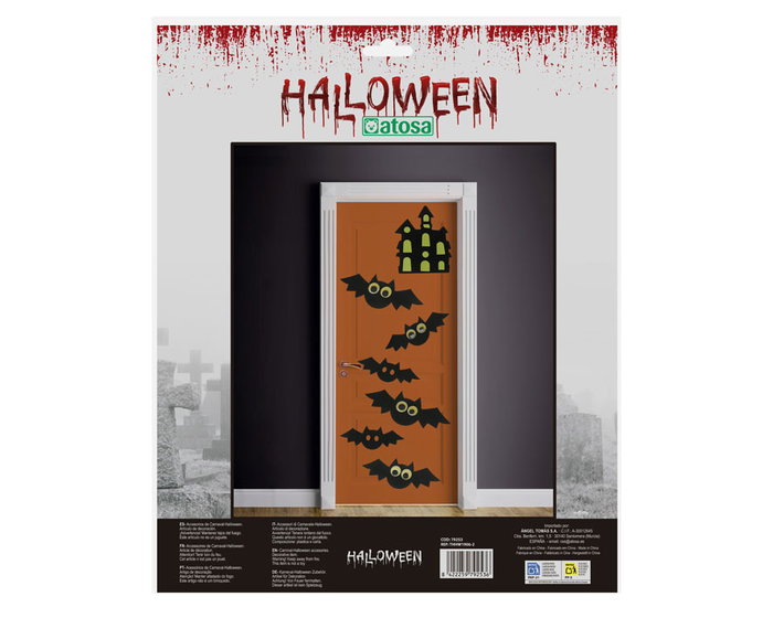 Set Décoratif Halloween 7 Pièces Porte avec Château et Chauves-Souris - Décoration pour Porte d'Entrée