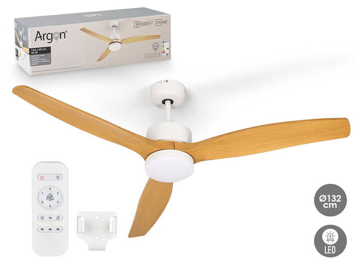 Argon Ventilateur de Plafond avec Lumière 3 Pales Effet Bois 116x45x116 cm Moteur DC Télécommande Argon Ventilateur de Plafond avec Lumière 3 Pales Effet Bois 116x45x116 cm Moteur DC Télécommande