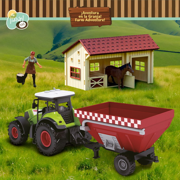 Tachan Set de Ferme Jouet 7 Pièces avec Tractor, Vaches et Figurine T01050 - Tractor à Friction avec Remorque, Lumières et Sons