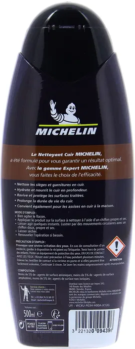 Michelin Expert Nettoyant pour cuirs, Ravive, Protège et Nourrit, Pour Sièges Auto et Canapés, 500 ml