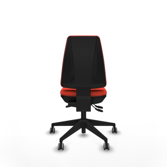Chaise Elche Asynchrone Tissu Orange foncé Base pyramidale noire Sans accoudoirs Sans appui-tête Roulettes 65mm pour moquette