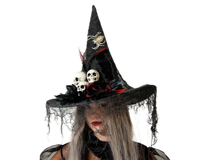 Sombrero de sorcière en lambeaux noir avec pointes torsadées - Chapeau pour Halloween et soirée déguisée Sombrero de sorcière en lambeaux noir avec pointes torsadées - Chapeau pour Halloween et soirée déguisée
