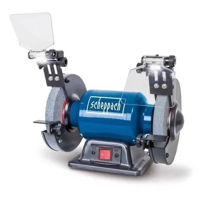 Scheppach SM150L Touret à meuler et polir 400 W avec meules grain 30/60, brosse métallique 150 mm, pare-éclats et éclairage LED Scheppach SM150L Touret à meuler et polir 400 W avec meules grain 30/60, brosse métallique 150 mm, pare-éclats et éclairage LED
