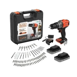 Black+Decker Perceuse à percussion sans fil BCD383D2XKA-QW 18V 2 batteries 2.0Ah + mallette 80 accessoires