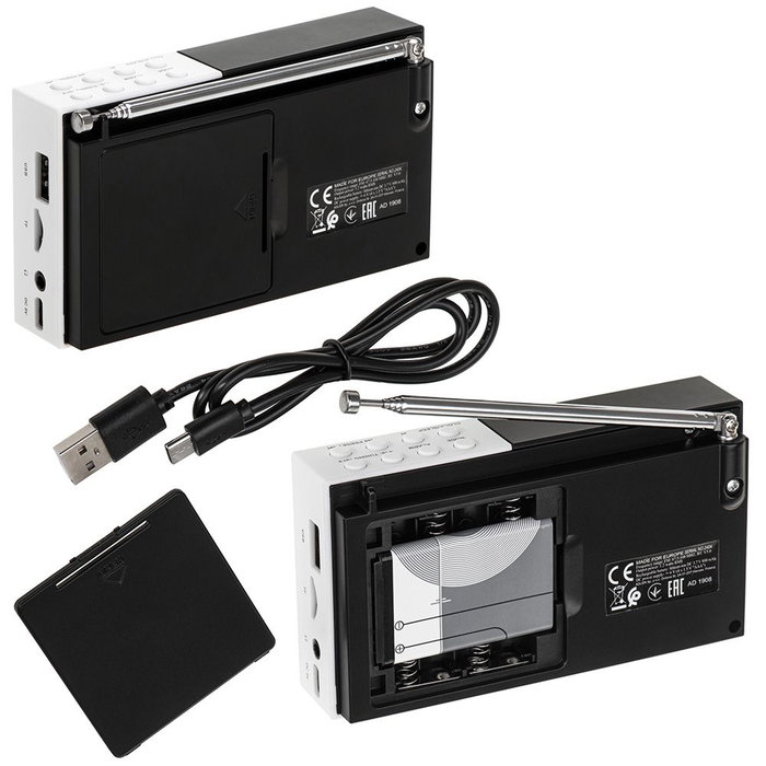 Adler Radio Numérique PLL FM AD 1908 avec Bluetooth 5.0, USB/SD, Réveil, Antenne Télescopique, 12,5 x 3 x 7 cm