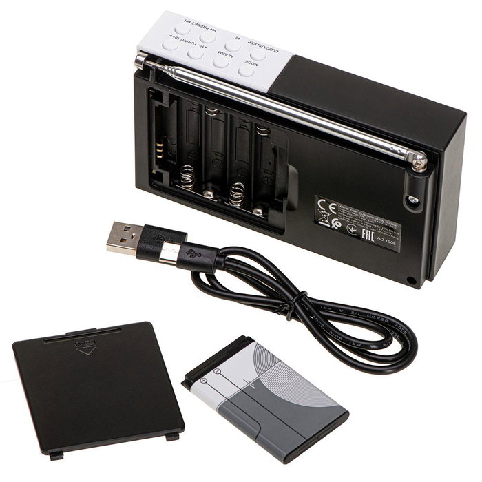 Adler Radio Numérique PLL FM AD 1908 avec Bluetooth 5.0, USB/SD, Réveil, Antenne Télescopique, 12,5 x 3 x 7 cm
