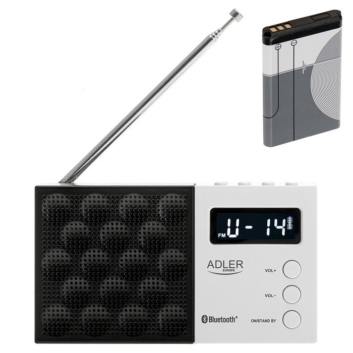 Adler Radio Numérique PLL FM AD 1908 avec Bluetooth 5.0, USB/SD, Réveil, Antenne Télescopique, 12,5 x 3 x 7 cm